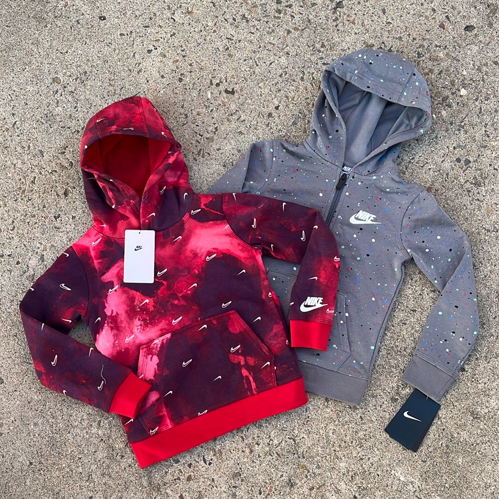 Nike Bundle Nike Club Fleece Pullover Hoodie Smoke Grey Gym Red Size 5 Small Nwt